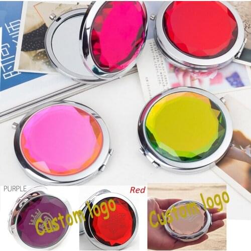 Mini Cute Luxury Crystal Makeup Mirror Double-Sided Folding Cosmetic Mirror Female Gifts Cosmetic Custom Lettering Pocket Mirror