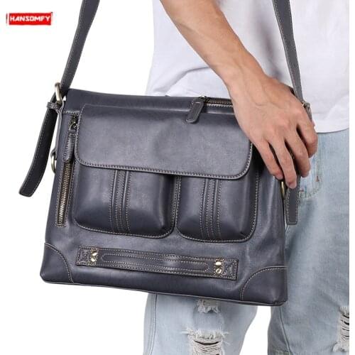 2021 Genuine Leather Mens Briefcase Vintage Men Handbag Computer Shoulder Messenger Bag Travel Laptop Crossbody Bags Back Pack