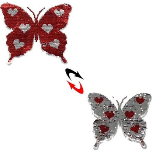 T-shirt Girl Patch 250mm butterfly flip double sided Patches for clothing Reversible change color sequins T shirt Stickers