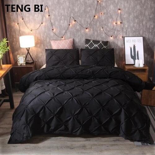 New European and American fashion simple style home textile black white gray solid color bedding set Queen King 3PCS bedding