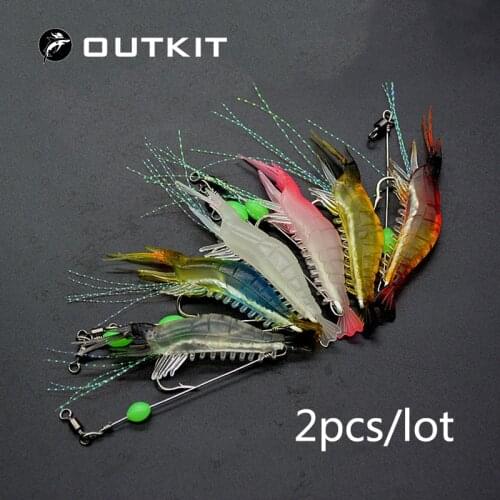 OUTKIT 2pcs/lot Silicon Fishing Lures Luminous Shrimp Lures Soft Lures 8cm 5g 7 Color Artificial Baits Carp Fishing Tackle