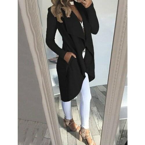 Fashion Casual Solid Womens Long Waterfall Coat Jacket Ladies Pocket Cardigan Long Sleeve Overcoat Jumper