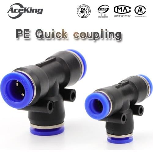 PE 3Way T shaped Tee Pneumatic 10mm 8mm 12mm 6mm 4mm 16mm OD Hose Tube Push In Air Gas Fitting Quick Fittings Connector Adapters