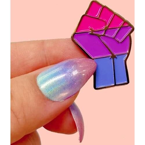Raised Fist Bisexual Pride Enamel Brooch Pins Badge Lapel Pins Alloy Metal Fashion Jewelry Accessories Gifts
