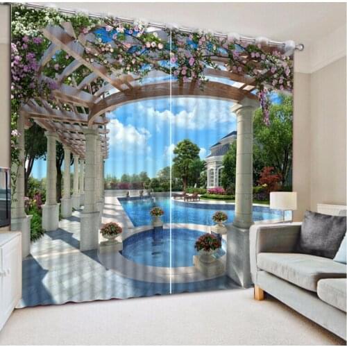 Luxury 3D Curtains Painting villa pavilion Blackout Window Curtain Living room The Bedroom Curtains Drapes