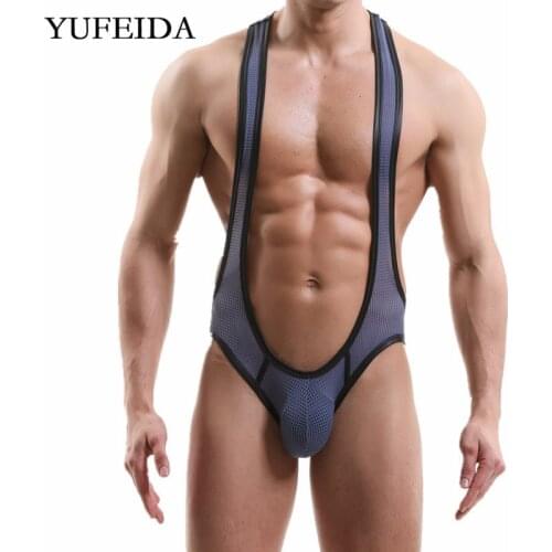 Sexy Mens Onesies Undershirts Jumpsuits Wrestling Singlet Leotard Underwear Male Elastic Bodysuits Open Butt Pajamas Homewear