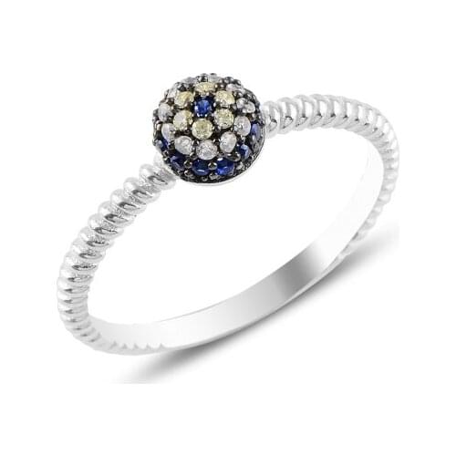 Silver 925 Sterling Half Ball Society Eye Zircon Cubic Zirconia Ring