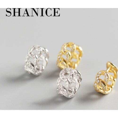 SHANICE Unique Cool Punk 100% 925 Sterling Silver Punk Men Women Hoop Earrings With Crystal CZ Gold Silver Round Hoop Small Ear