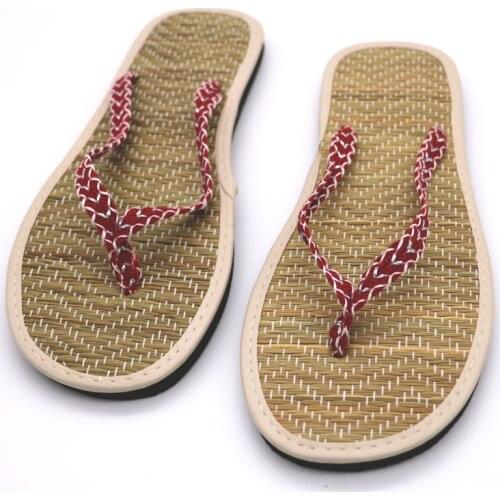 JALANJALKI Summer Women Slippers Outdoor Flat Soles Women Flip-Flops Cool Cane Non-Slip Shoes Straw Mat Ladies Casual EVA Slides