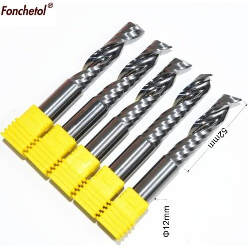 12mm*52mm-5pcs,solid carbide end milling cutter,woodworking router bit,CNC tungsten 1 flute spiral end mill,wood,pvc,acrylic