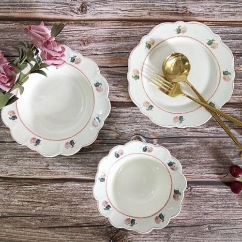 Ins French Household Kitchen Vintage Flower Plate Afternoon Refreshment Cake Ceramic Dish Fruit Salad Dish Swing Props