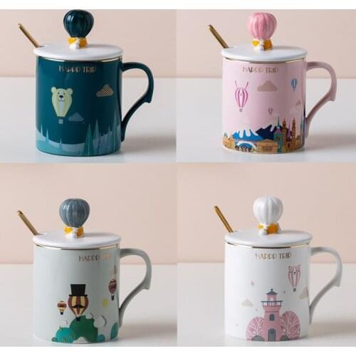 Creative Balloon Castle With Covered Spoon Coffee Ceramic Cup Cartoon Lovers Milk Mug The Best Creative Gift