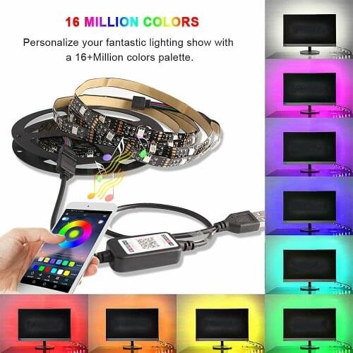 USB 5V 16FT 500LED Strip Lights Bluetooth Sync Music APP Remote 5050 RGB Car light For tv HDTV background decoration light