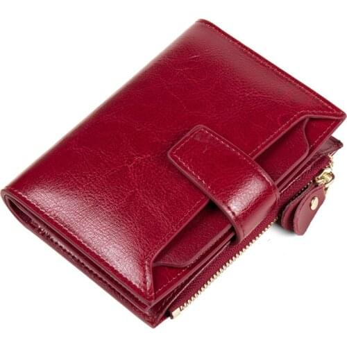 RFID Three Fold Women Wallet Made Of Gunuine Leather Large Capacity Vintage Short Card Holder First Layer Cowhide Coin Purse