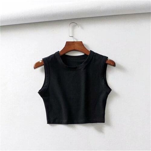 Street Style Wide-Brimmed Vest Women Slim Round Neck Cropped Vest WomenS Solid Color New Fashion Summer Clothing 2021