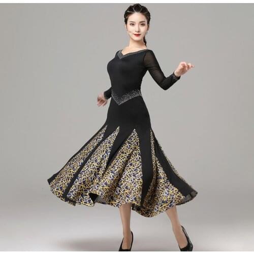 2021 9004 Long Sleeve Patchwork Design Female Latin Dance Dress Women Dancing Performance Dress Ballroom Belly Dance Suit