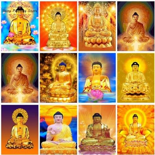 Golden Buddha Statue Diamond Painting 5D Cross Stitch Kit Diamond Embroidery Buddhism Religion Portrait Picture Wall Decoration