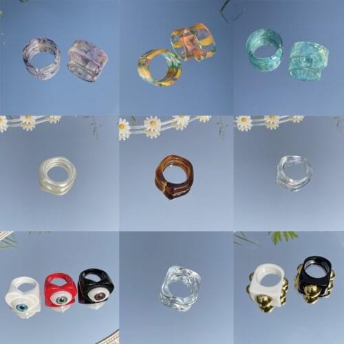 1PC Tie-Dye Evil Eye Ring For Women Gift Fashion Cool Shiny Irregular Rainbow Star Bead Geometric Adjustable Ring Jewelry R419