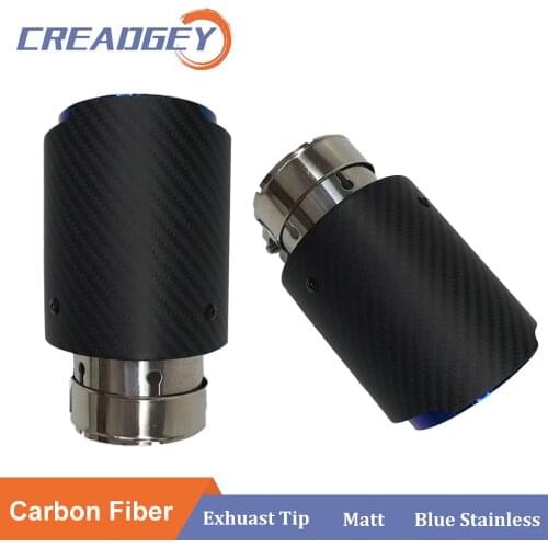 1PCS Universal Matte Blue Straight Edge Carbon Fiber Stainless Steel Exhaust Muffler End Tip Tail Pipe for Ak Car Accessories
