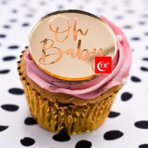 1pc Gold Oh Baby Birthday Cupcake Topper Silver Wedding Acrylic Cake Topper for Baby Birthday Party Cake Decorations 5cm Width