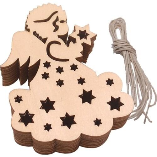 10pcs Christmas Wooden Ornaments Xmas Tree Hanging Tags Pendant Hollow Out Ornaments for Christmas Decorations