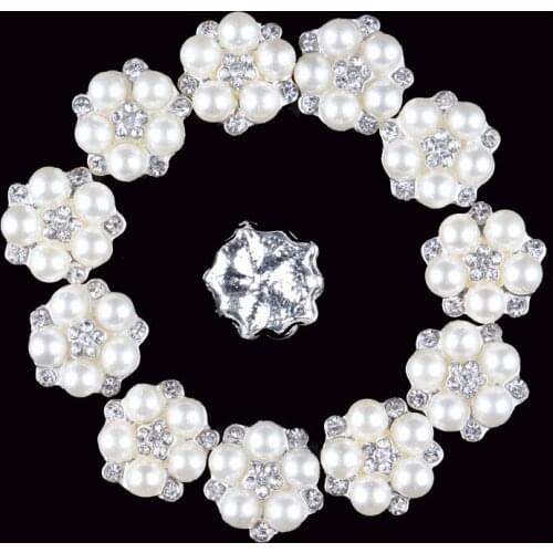120pcs/lot)Artificial Round Crystal Rhinestone Pearl Button Flatback Alloy Pearl Button For Wedding/Costume/Hair