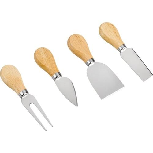4pcs/set Cheese Knife Set Cheese Slicer Kit Stainless Steel Cheese Cutter with Bamboo Wood Handle Butter Knives Cooking Tools