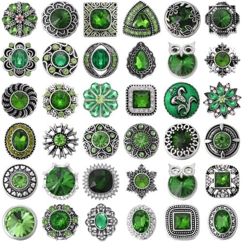 5pcs/lot New Green Snap Jewelry 18mm Metal Snap Buttons Jewelry Rhinestone Snap Buttons Fit 18mm Snap Bracelet Button Jewelry