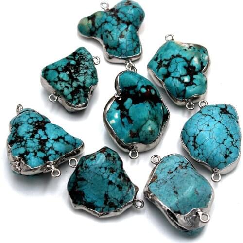 5pcs/lot Natural Turquoises Stone Pendant For Necklace Bracelet Making Irregular Connector Double Hanger Plating Pendants