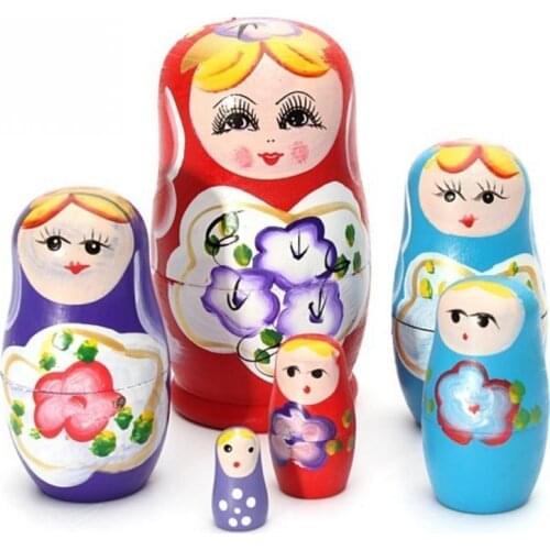 5pcs Novelty Russian Nesting Wooden Matryoshka Doll Set Hand Painted Decor Russian Nesting Dolls Baby Toy Girl Doll wholesale