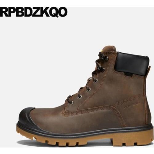 Combat Full Grain Leather Boots Army Military Hiking Brown Safety Shoes With Steel Toe Cap Men Ankle Luxury Plus Size Outdoor