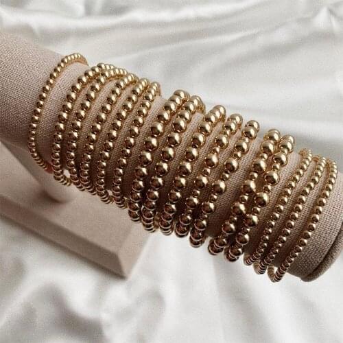 4MM/6MM/8MM/10MM Gold Color Beads Bracelet Fashion Round Elastic Chain Beaded Handmade stack Bracelet For Women Jewelry