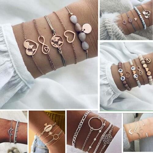 Heart Opal Beaded Bracelets for Women Boho Letters Moon Shell Bracelet Set Jewellery Accesorios Wholesale Pulseras Kpop