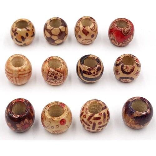 Pattern Wood Bead 11x12mm flower Painted Leopard Drum Big Hole:6mm Beads DIY For Charm necklace Jewelry Making Accessorie 100pcs