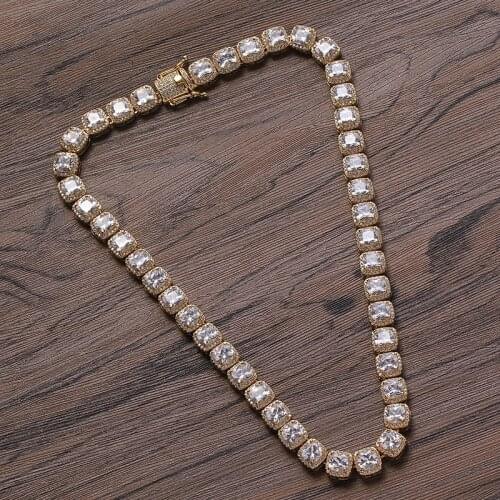 10mm wide Hip Hop Bling Iced Out Geometric Square 5A+ CZ Stone Tennis Link Chain Chokers Necklaces for Women Men Rapper Jewelry