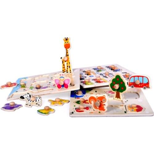 Montessori Educational Wooden 3D Portable Puzzle Wooden Sensory Mathematic Jigsaw Brain Training Early Intellectual Learning Toy