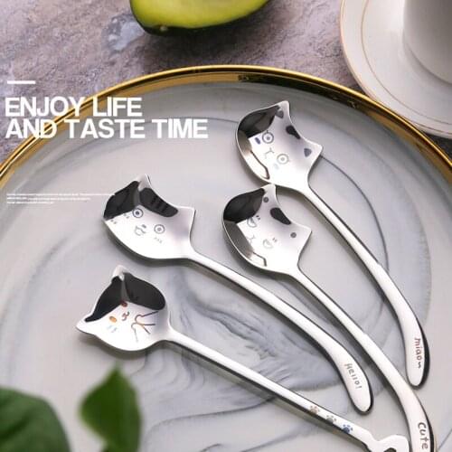 304 Stainless Steel Cute Cat Dessert Spoon Tea-Spoon Coffee Spoon Long Handle Spoon Ice Cream Long Handle Gift Tableware