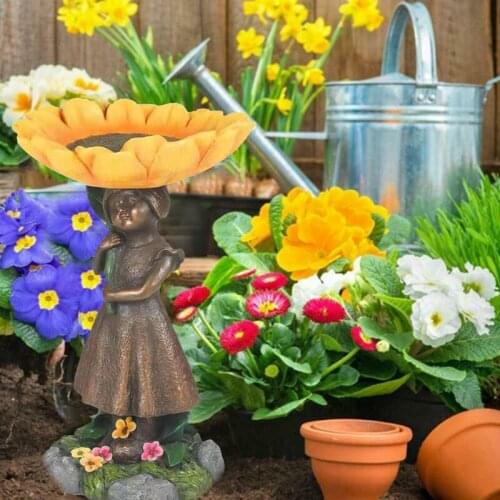 Garden Girl Bird Bath Bird Feeder Resin Crafts Garden Balcony Terrace Decoration Ornaments Bird Feeding Pot