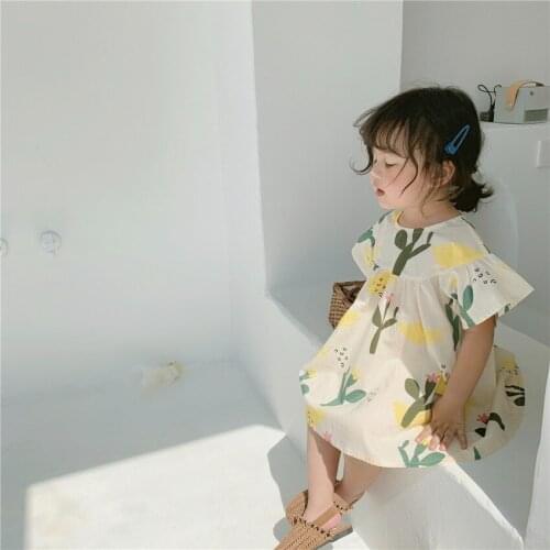 Girls Clothing Dress Fashion Korean Cactus Print Little Girls Dresses Princess Clothes Summer Short Sleeves Kids Holiday Dress