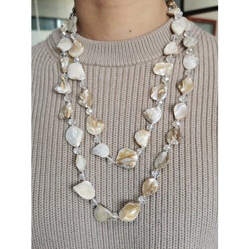Bohemian Beach Shell Long Necklace Crystal Beads Necklace For Women 2020 Knotted Sweater Chain Stone Necklaces Handmade Jewelry
