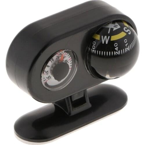 Two In One Car Compass With Thermometer For Car Interior Decoration Black