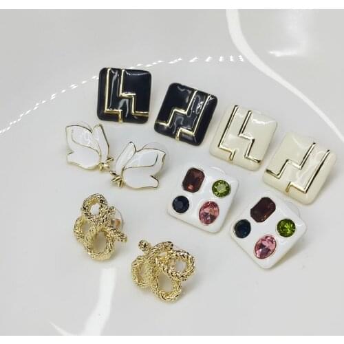 Enamel, oil dripping and colored earrings, versatile, inlaid with gems, gold-plated bows and silver needle Earrings