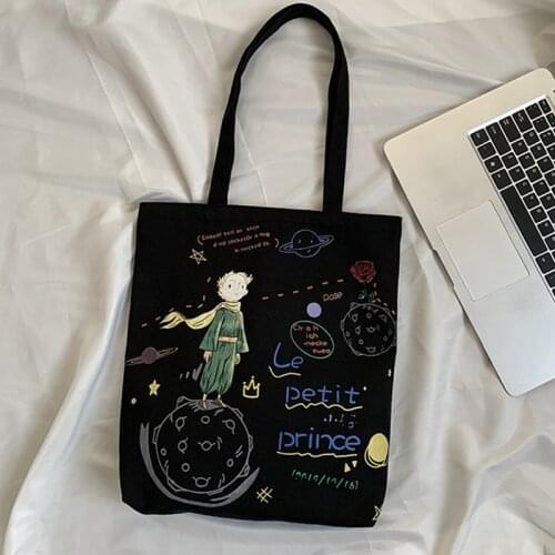 New Little Prince Pattern Canvas Bags Japan Style Small Fresh Art Shoulder Bag For Women Shopping Bags Ins Eco Student Handbag