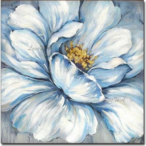 New Handmade Blue Flower Canvas Art Free Shipping Unframed Abstract Paintings Wall Art Modern Entrance Artwork For Living Room