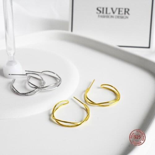 LKO Distortion Weave Interweave 925 Sterling Silver Geometric Round Stud Earrings for Fashion Women Party Jewelry Ornaments