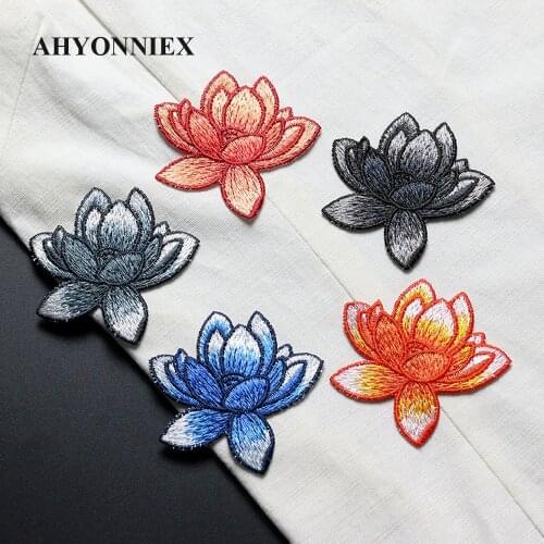 AHYONNIEX Small Lotus flower Patch Sew on Sticker for Clothing Decoration Embroidery Floral Patches for Costume Clothes DIY