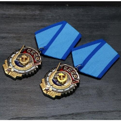 CCCP WWII USSR Labor Metal Medal Soviet Union WW2 Russia Red Flag Five-Star Hero Glory With Ribbon Pin Honour Military Badge