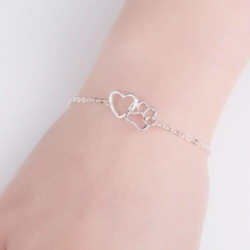 Cute Hollow Animal Pet Paw &Heart Bracelets for Women Girls Fashion Lovely Bracelets Valentines Day Gifts
