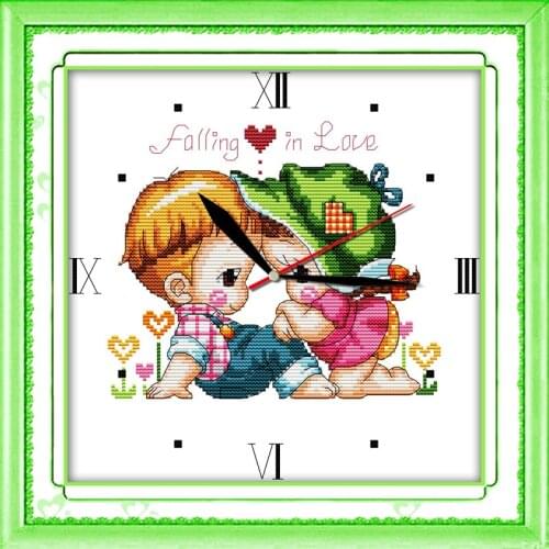 Fall in love cross stitch kit 14ct 11ct count print canvas wall clock stitches embroidery DIY handmade needlework plus
