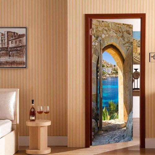Charm set creative environmental protection 3D blue lake door sticker refurbished self-adhesive bedroom wall sticker
